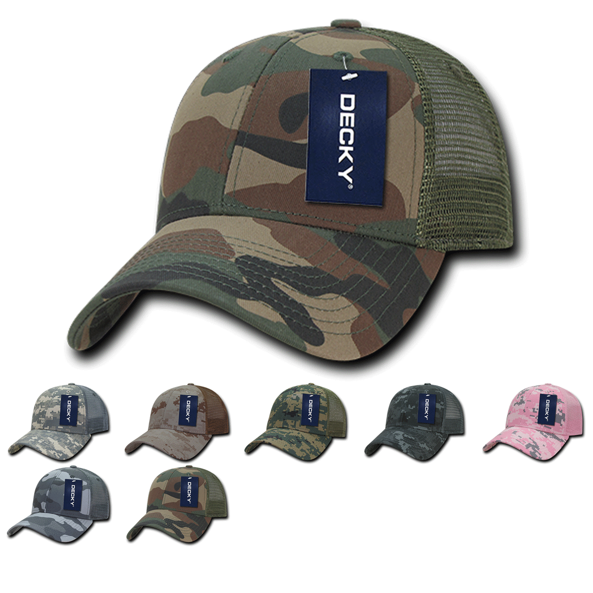 Decky 218 – 6 Panel Low Profile Structured Camo Trucker Hat – CASE Pricing Supply